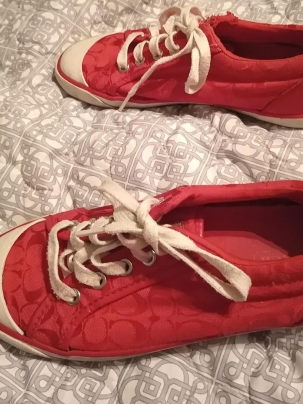 Coach Vintage Red & White Low-Top Canvas Sneakers Size 8